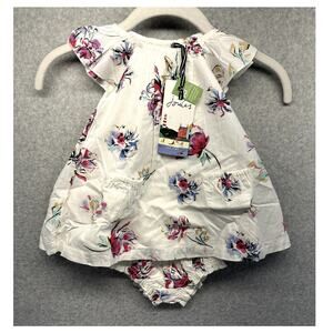 Joules Baby Girls Dress Outfit Size 3-6M White Floral Short Sleeve NWT